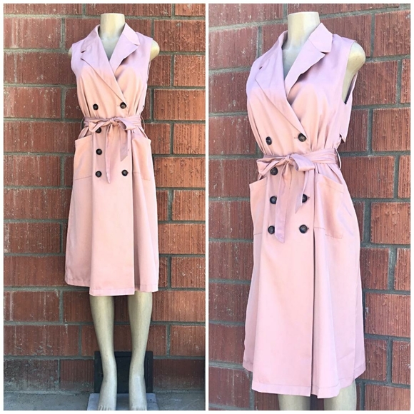 Tea & Cup Chic Vintage Mauve Trench Midi Dress
